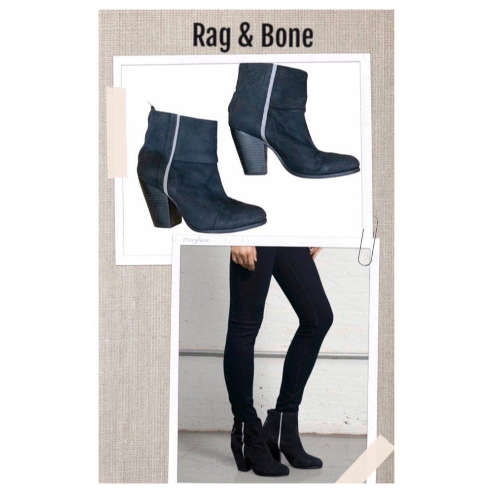 Rag & Bone Boots Suede Leather Block Heels Black Ankle Boots Size 7
